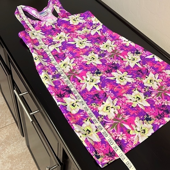 Hula Bay hawaiian floral orchid print beach dress, neon colors, M, stretchy - Picture 8 of 9